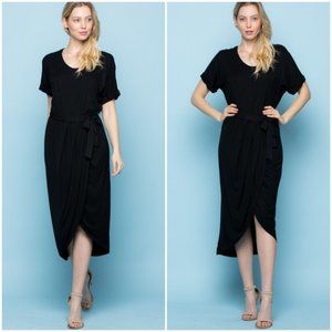 Dolman Split Hem Hi-Low Wrap Dress- Large